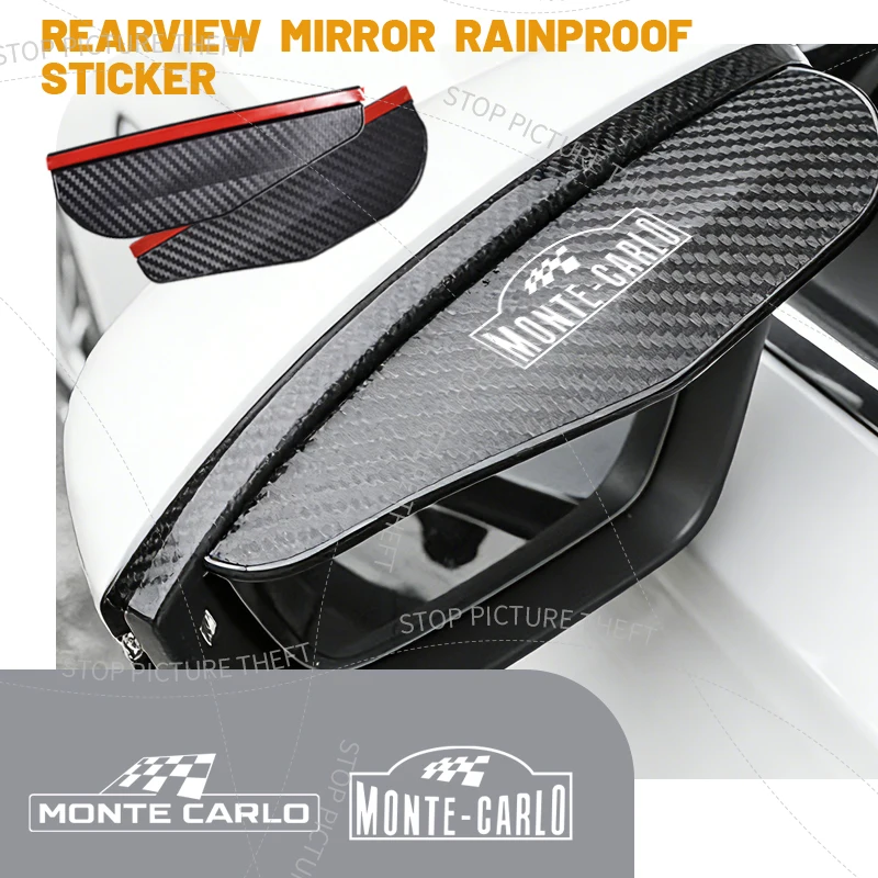 2 pçs para monte carlo octavia rs fabia enyaq excelente combi visão logotipo espelho retrovisor do carro chuva sobrancelha fibra de carbono escudo chuva