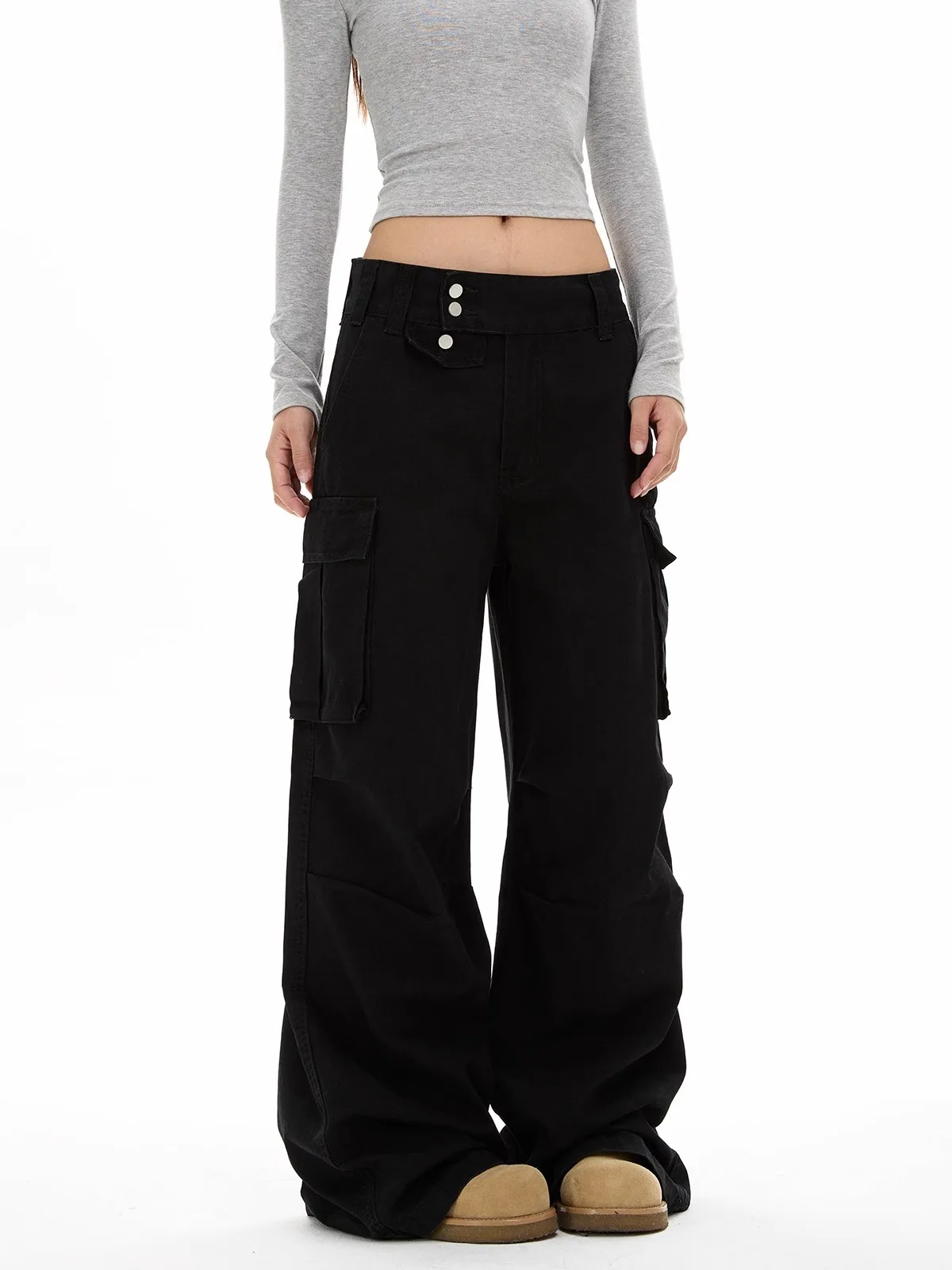 

New Women Vintage Cargo Pants Streetwear Korean Harajuku Parachute Pants Sweatpants Wide Leg Joggers Trousers