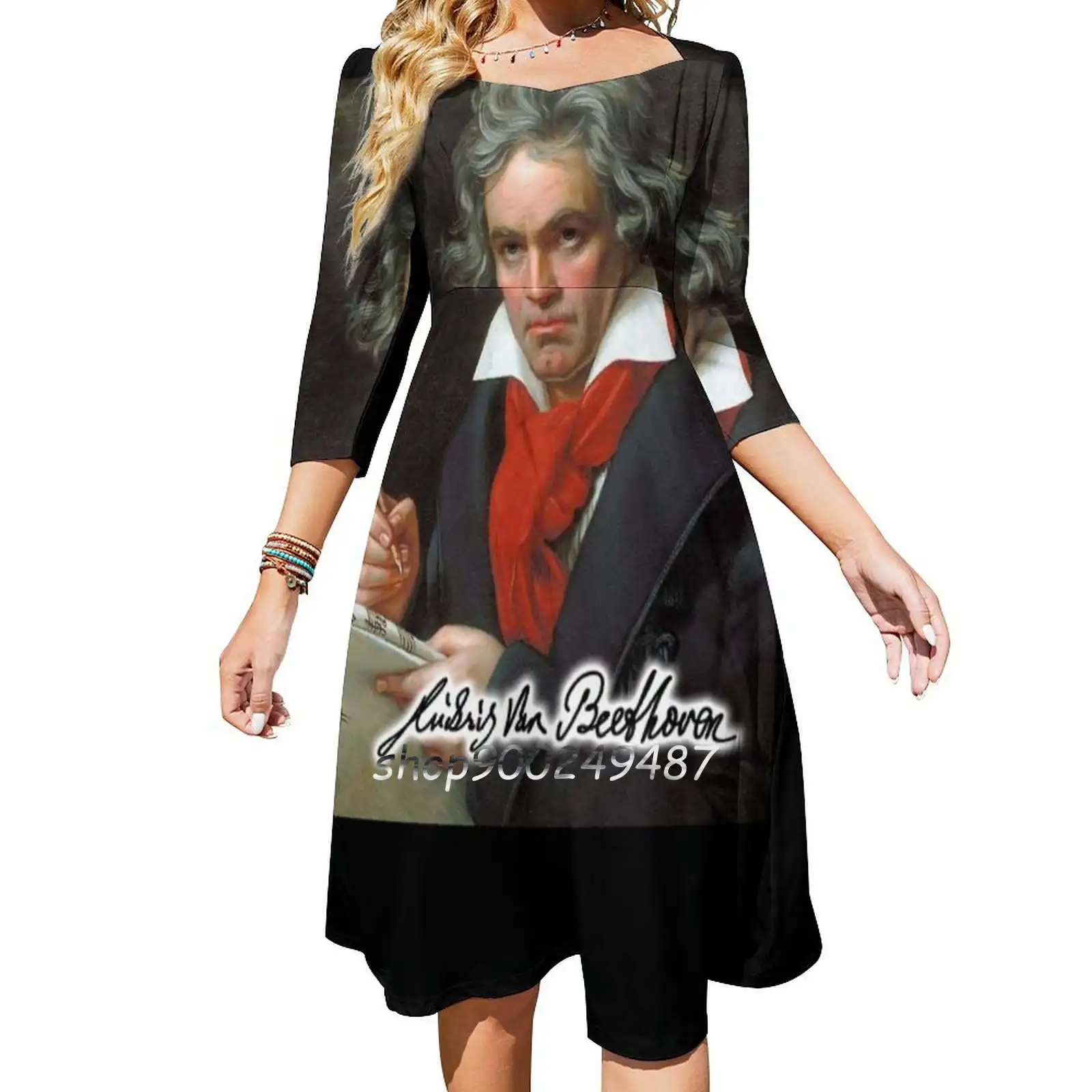 Ludwig Van Beethoven , German Composer And Pianist. Women Spring Autumn Long Sleeve Dress Female Casual Dress Ludwig Van