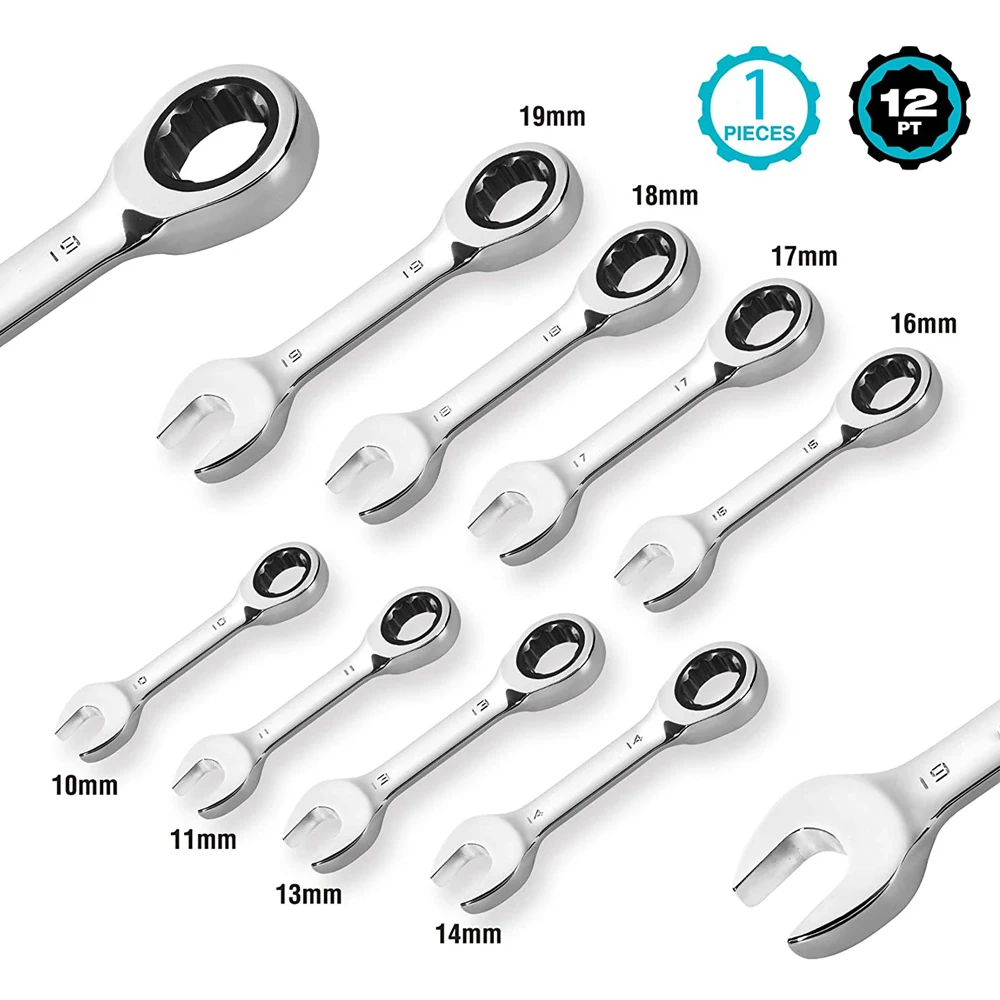 

8-19mm Short Handle Ratchet Handle Wrench CR-V Combination Wrenches Quick Open Spanner Auto Repair Tools 1pcs