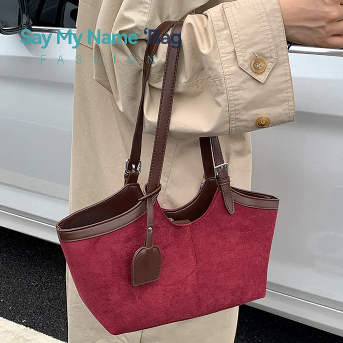

﻿ 2025 Autumn Latest Retro Underarm Shoulder Bags For Women Faux Suede Pure Color Armpit Bag Casual Street Designer Handbags
