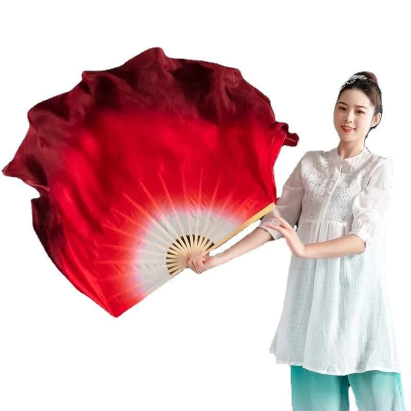 Imitation Silk Dance Fan for Adult, Lengthened Square, Twisted Yangge, Big Red Reversed Double Sided