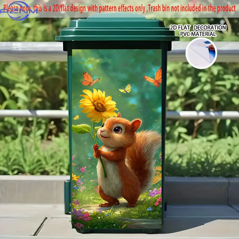 1pc of 2D Pattern Printing Kitchen Trash Can Sticker, X Cm, Featuring a Squirrel And Butterfly Theme, Suitable for Modern Kitc