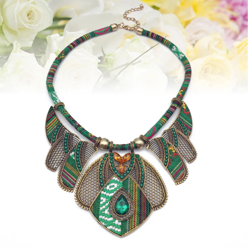 

Hand Made Ethnic Bohemia Necklace Green Multicolor Beads Choker Statement Jewelry Suitable for Casual Formal Occasions