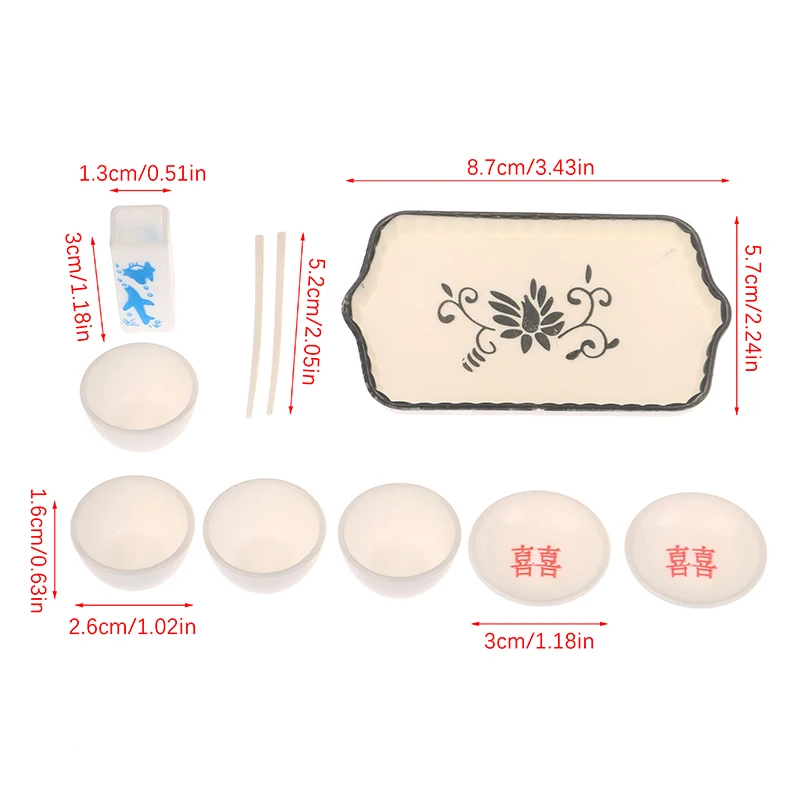 Utensílios de cozinha em miniatura para casa de bonecas; Conjunto de tigela, prato, pauzinho, bandeja; Ideal para decoração de cozinha de simulação e brinquedos de simulação.