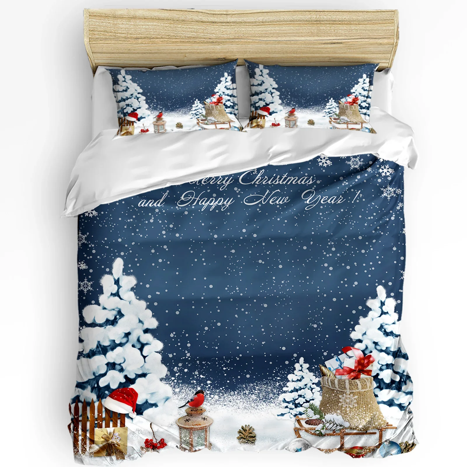 Christmas Snowflake Bird Gift Duvet Cover Bed Bedding Set Home Textile Quilt Cover Pillowcases Bedroom Bedding Set No Sheet