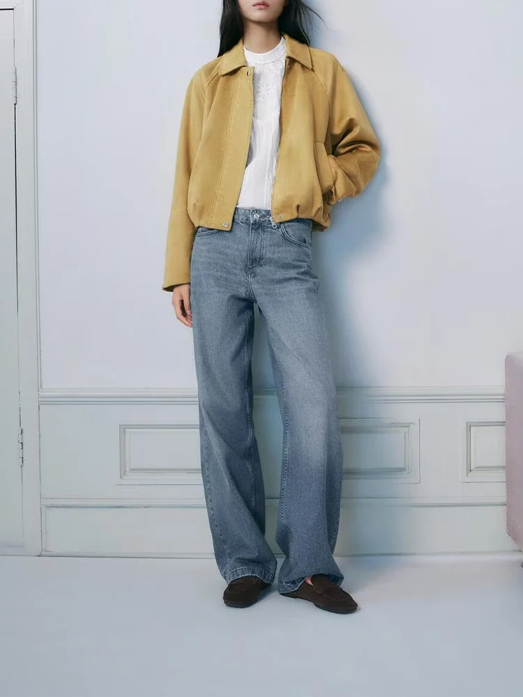 

Новая женская мода в европейском стиле, универсальный темперамент, однотонная тонкая замшевая куртка-пилот, пальто