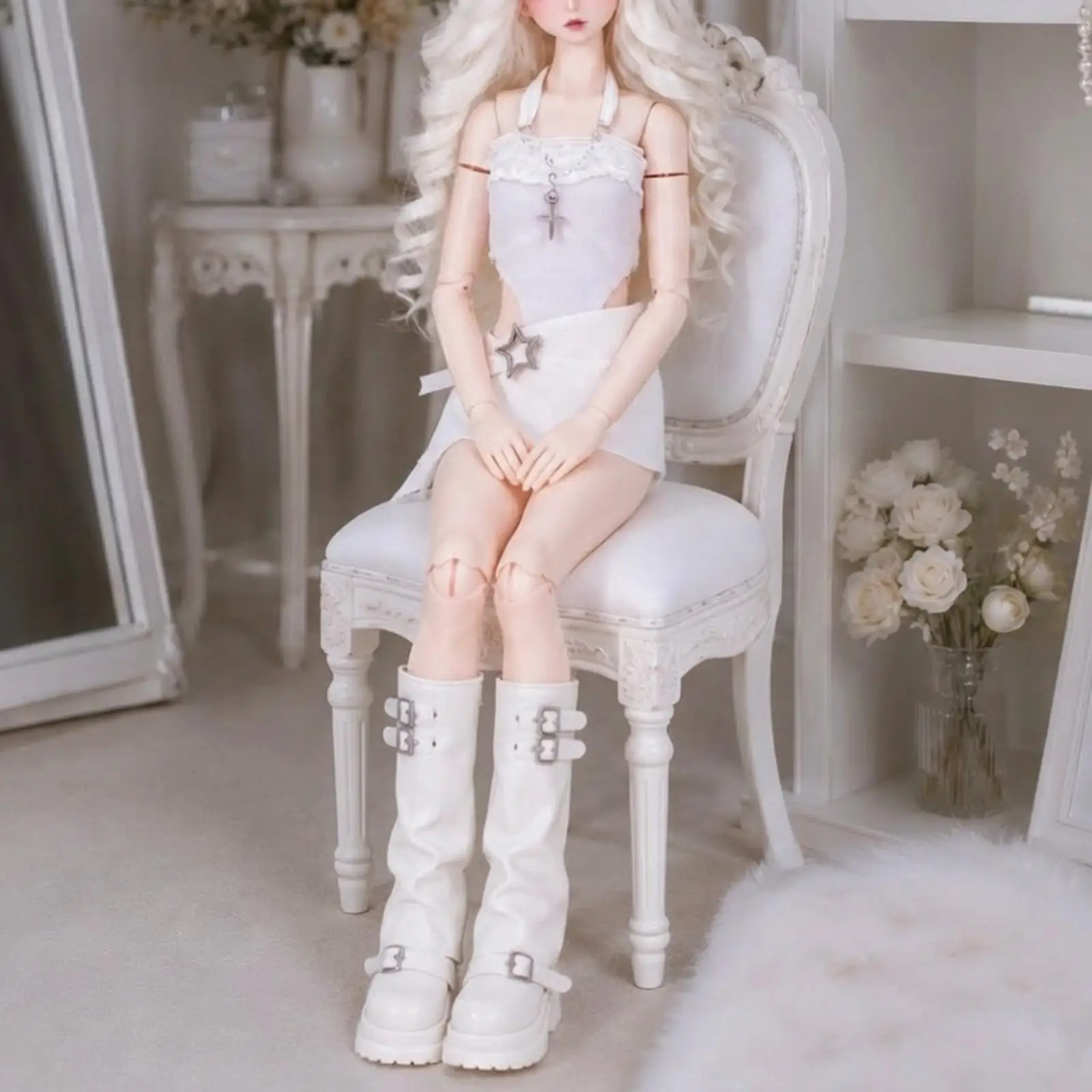 Fashion Doll Clothing Set White BJD Outfit with Ruffled Top and Skirt for 16 Inch Ball Jointed Doll Display - view 4