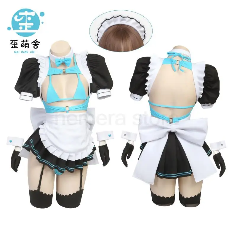 

Anime Blue Archive Halloween Costume Itinose Asena Cosplay Sweet Maid Dress Blue Bikini Set Anime Cosplay for Women