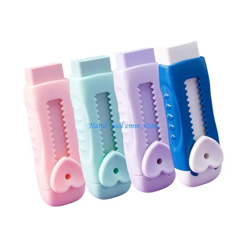 H37F 4Pcs Colorful Sliding Action Eraser Retractable Pencil Eraser For Writing Drawing Art Project School Office Supplies