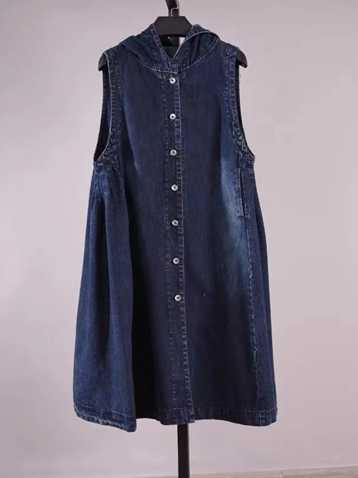 Lange übergroße Jeansweste Damen Frühling Faion Koreanische SLE Große Größe Svel Kapuzenstrickjacke Trendige knielange Jaet