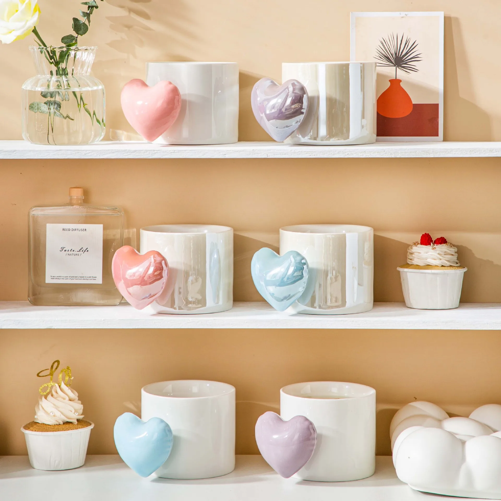 

Cute Ceramic Coffee Cup High Aesthetic Value Mugs Creative Home Couple Water Cups Gift for Lovers Heart Shaped Design