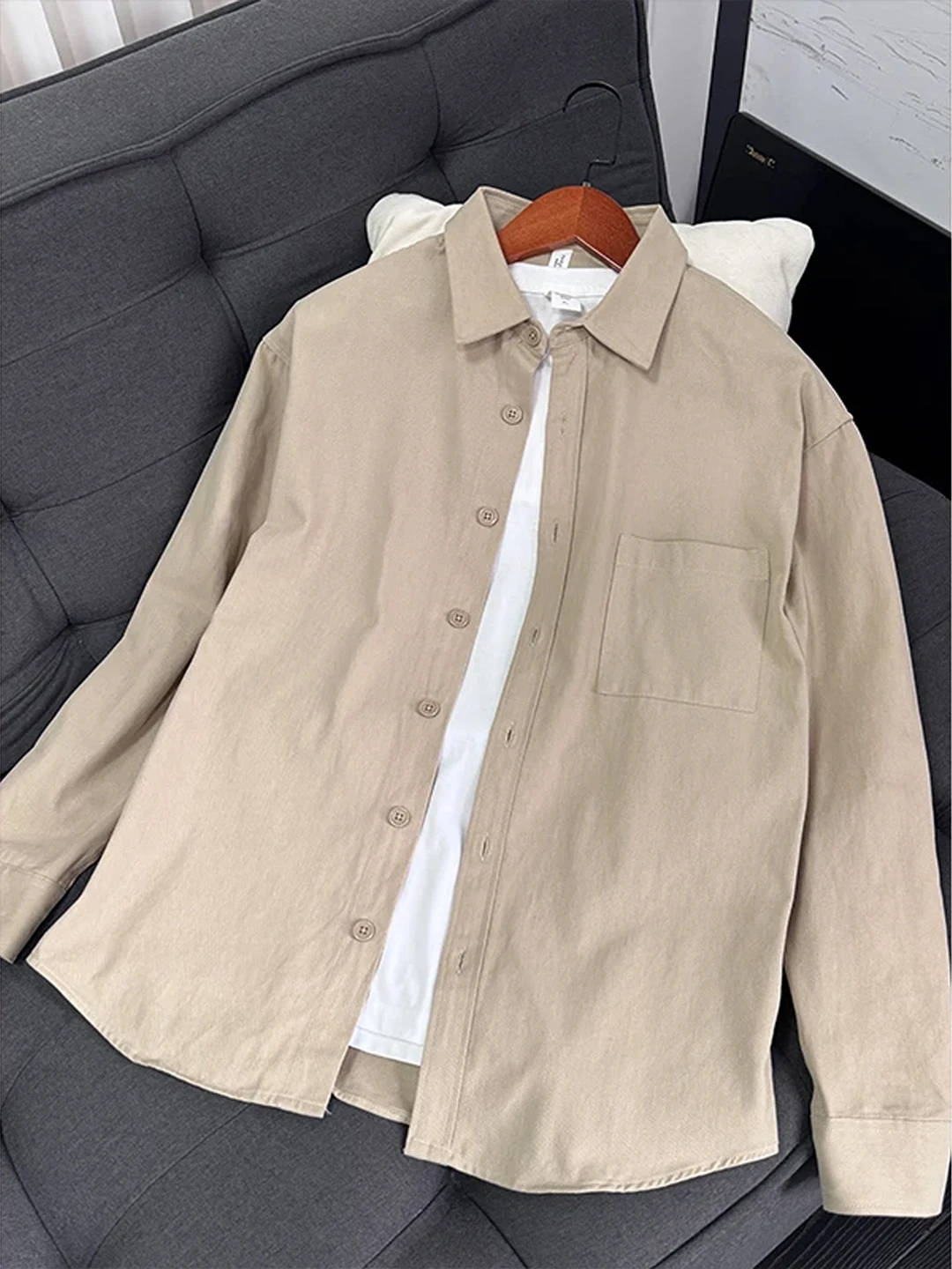 

Мужская хлопковая рубашка-куртка цвета хаки в американском ретро-стиле, с длинным рукавом, осенняя, высококачественная, повседневная, для работы, свободного кроя, для дома и улицы