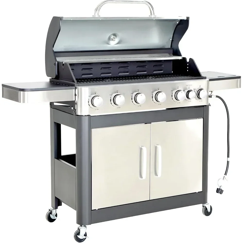 

BBQ Grill with Side Burner and Porcelain-Enameled Cast Iron Grates Stainless Steel Outdoor Cooking Kitchen and Barbecue grill