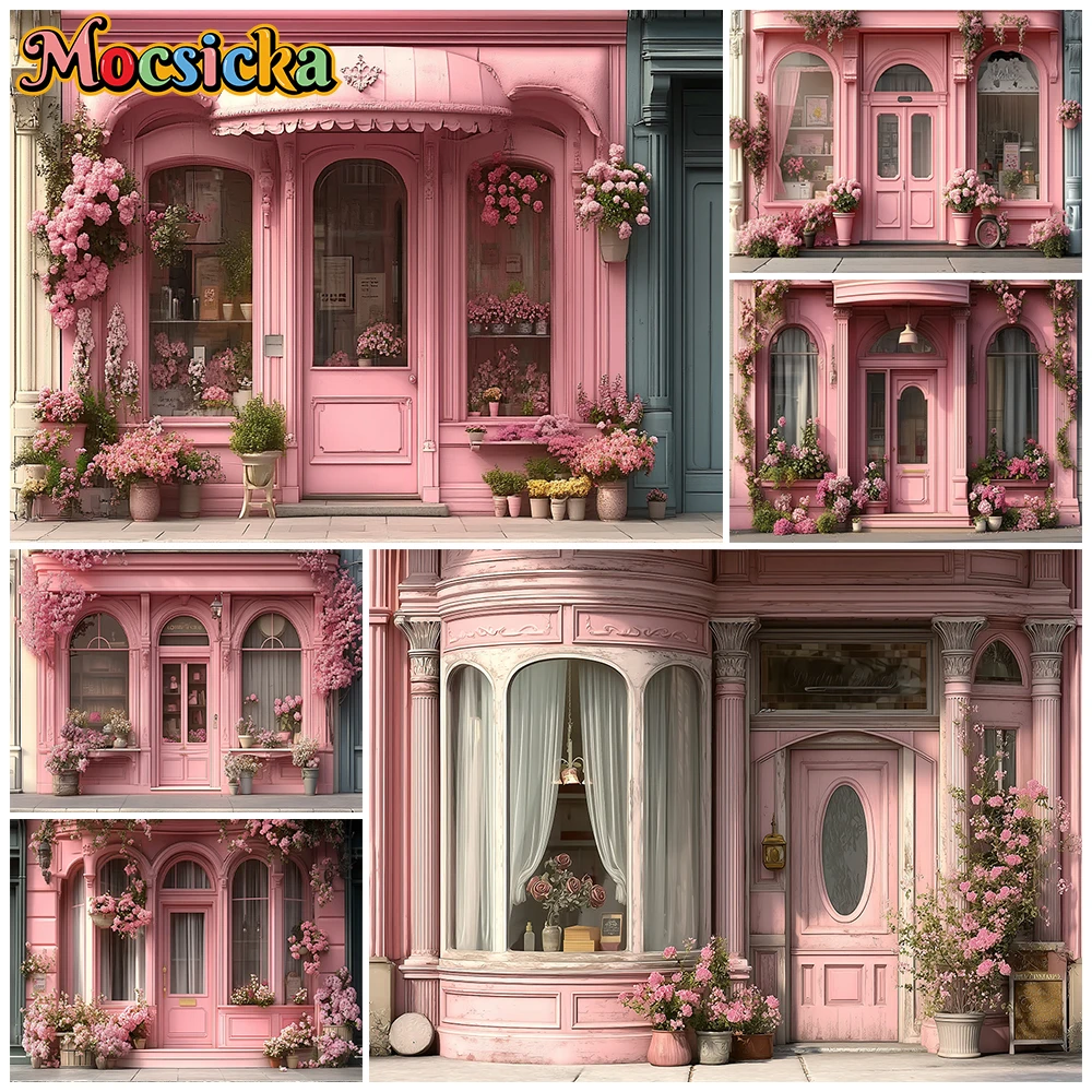 

Mocsicka Photography Backdrop Pink House Flowers Wedding Background Decoration Birthday Party Photo Shooting Props Studio Banner