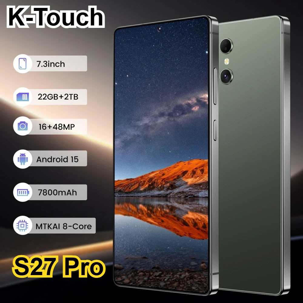 k-touch nuevo s27 pro smartphone android 15 5g 73 hd telefonos moviles 22gb 2tb 7800mah octa core telefono celular desbloqueado doble sim camara de 1648mp telefono practico