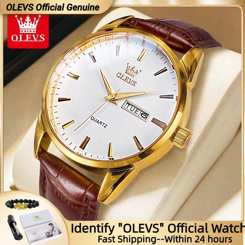 

OLEVS 6898 Men's Watches Casual Luminous Waterproof Leather Band Auto Calendar Man Wristwatch