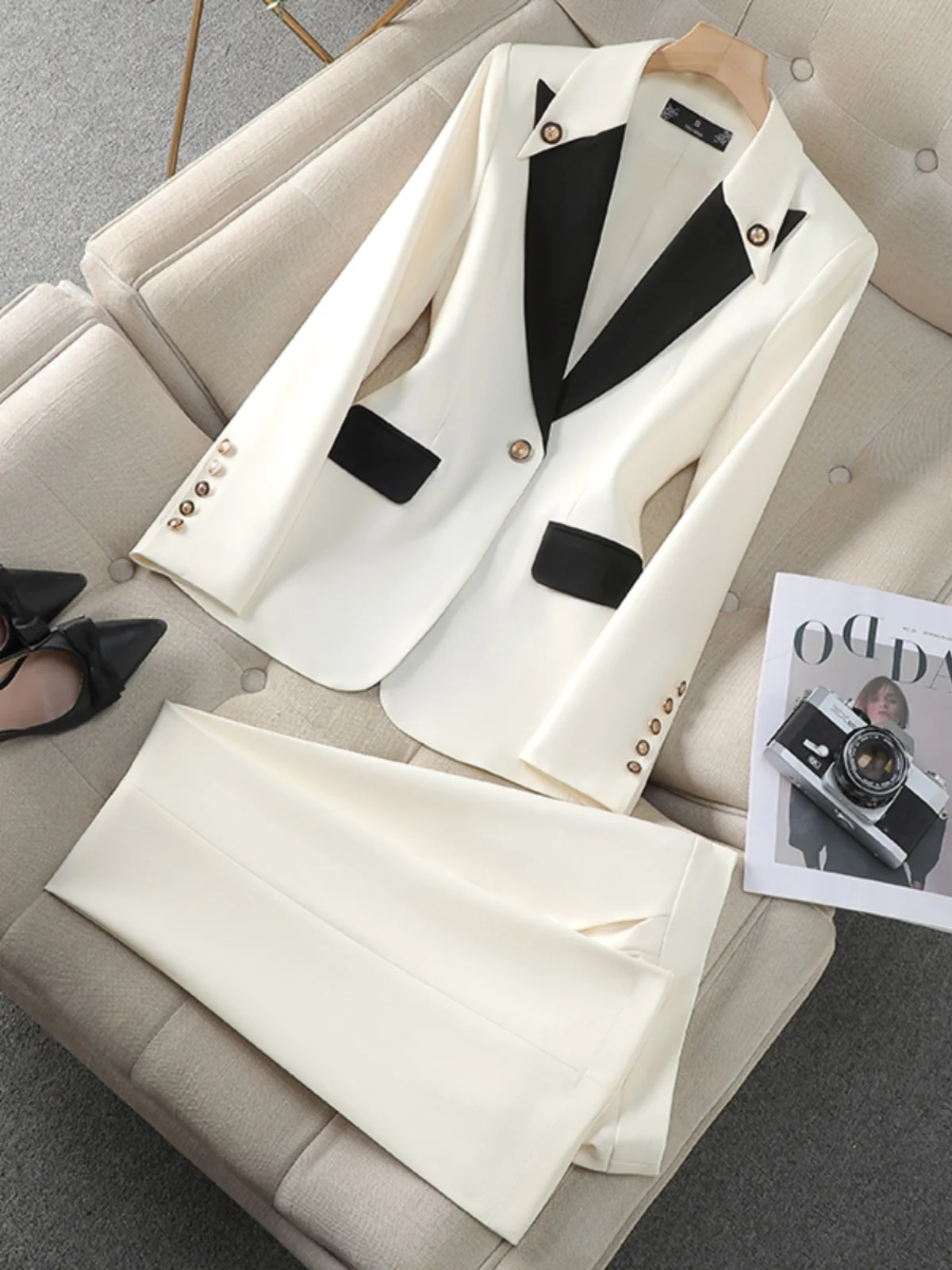 

High-End Casual Loose Korean Sle Suit Set Autumn Winter New Arrival Women's Busin Suit Polyester Long Sve Pure Color