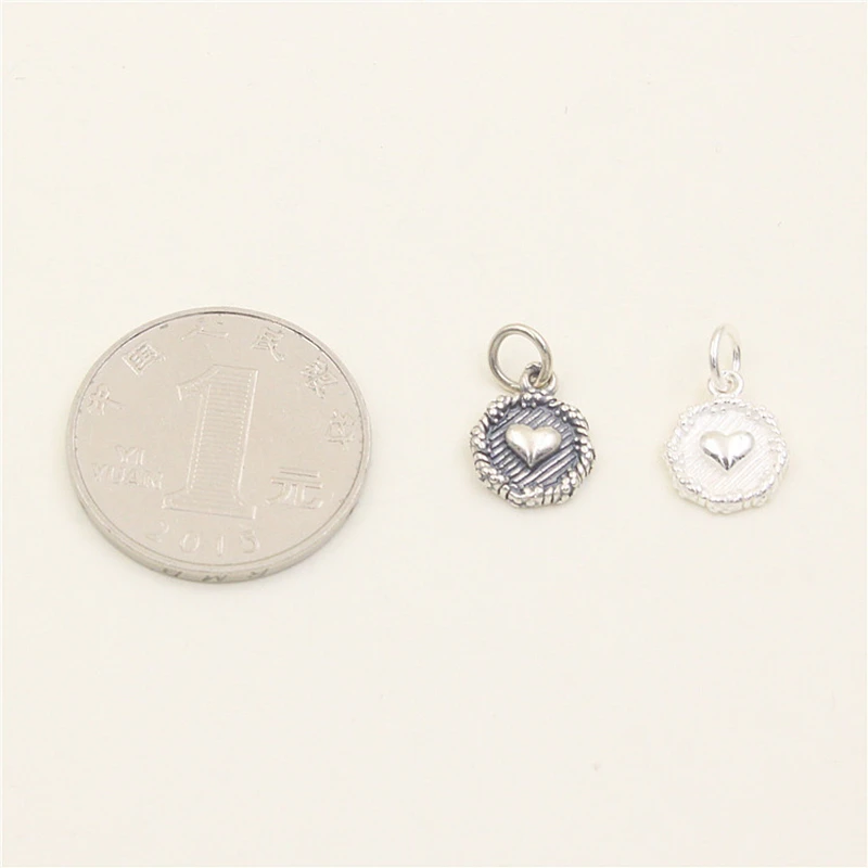 100% Real Sterling 925 Silver Accaccessories Cute Heart Charm Pendant For Bracelets and Necklaces Key Diy Material for Jewelry
