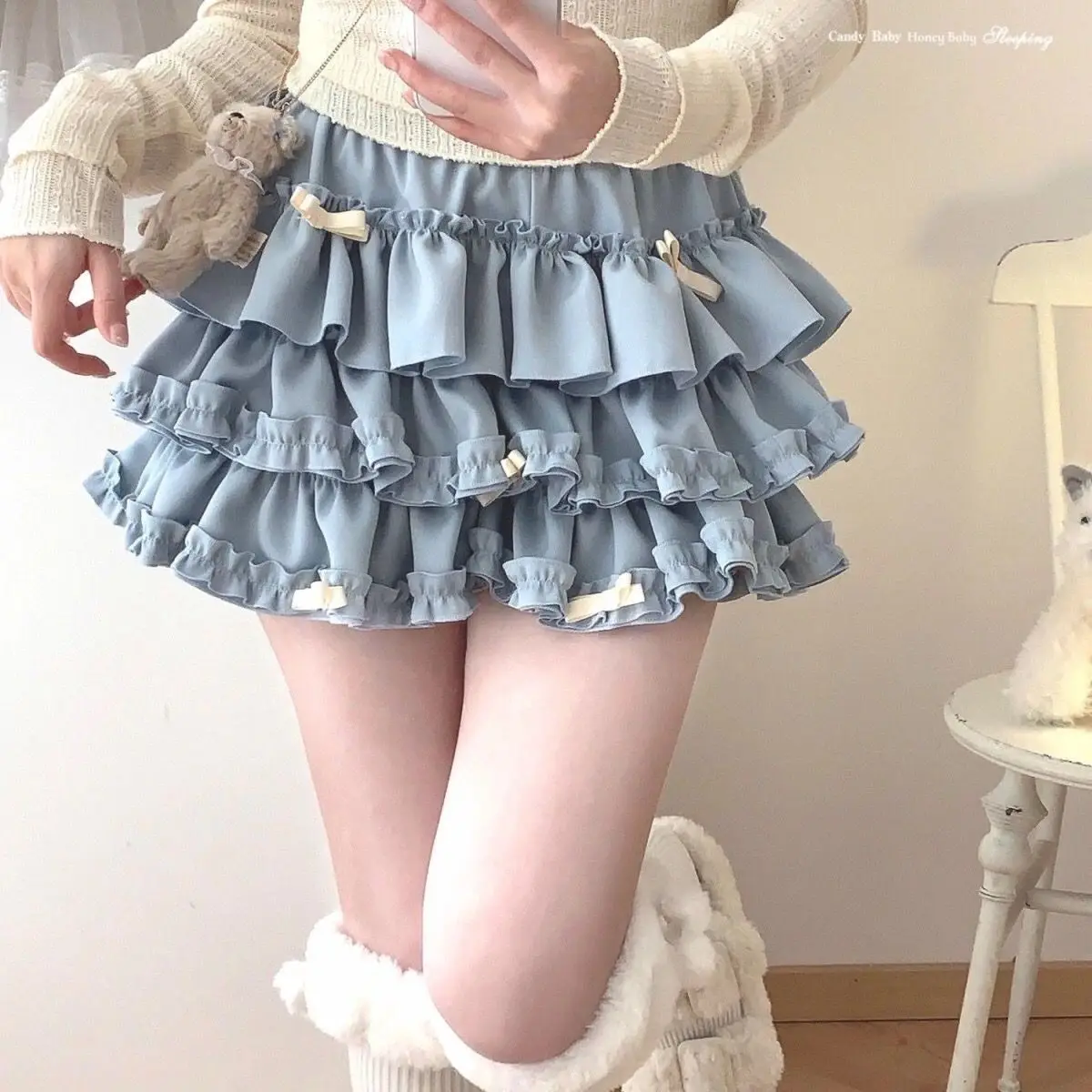 Kimutomo Sweet Hot Pink Ruffle Tiered Mini Skirt Women Pumpkin Cake Puffy Short Skirt Y2K Party Outfit