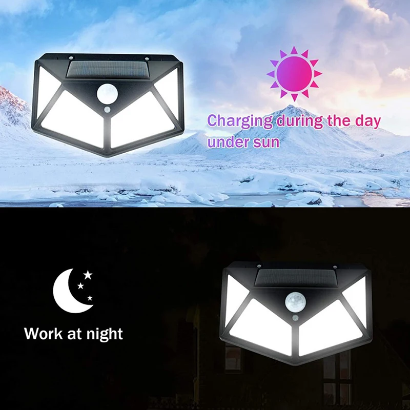 Solar Lights Outdoor Garden Lights Body Sensor Wall Lights Four Side 100 LED Rechargeable Home Lighting Street Lights