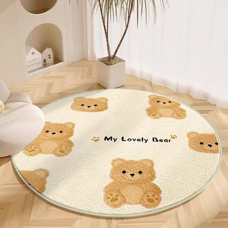 VIKAMA 1PC Round Carpet Living Room Plush Floor Mat Children's Room Reading Area Cartoon Bedroom Study Swivel Chair Foot Mat