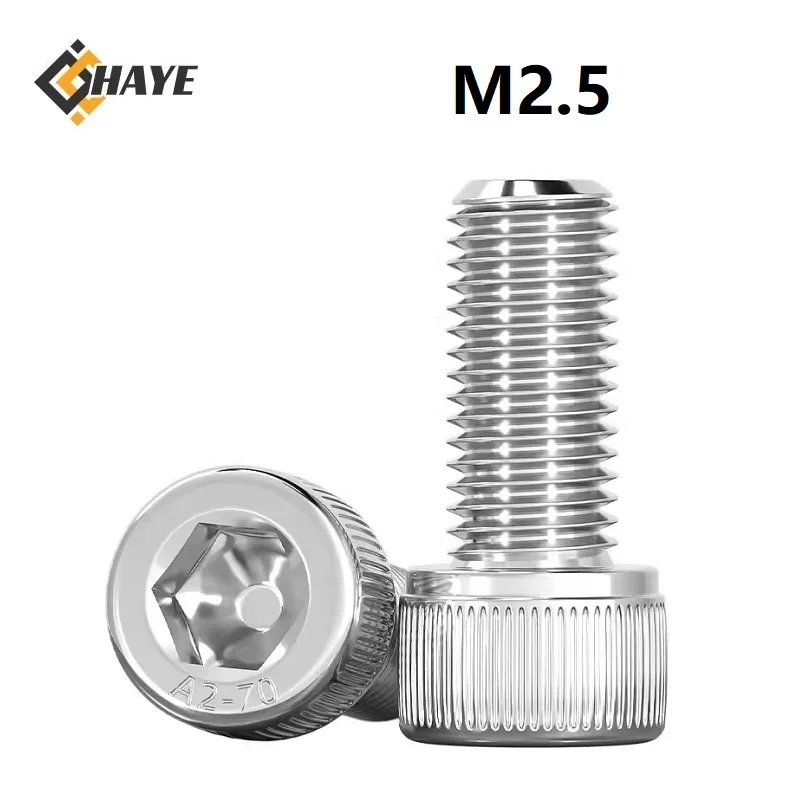 M2.5 Hexagon Socket Head Cap Screws 304 Stainless Steel Extend Bolts 3 4 5 6 8 10 12 18 20 22 25 28 30 32 35 38 40 45 50 55 60mm