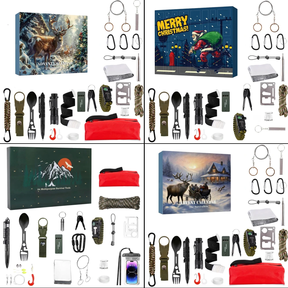 Survival Kit Advent Calendar 2024,Survival Tool Mens Advent Calendar,Survival Kit Christmas Advent Calendar for Climbers Anglers