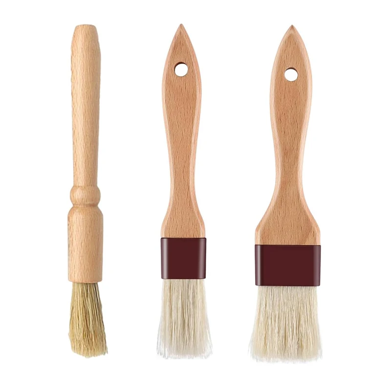 3 pièces brosse à huile en bois Barbecue brosse à badigeonner ensemble de brosses à Sauce gâteau pain beurre brosses à pâtisserie pour la cuisson cuisine brosse de cuisine