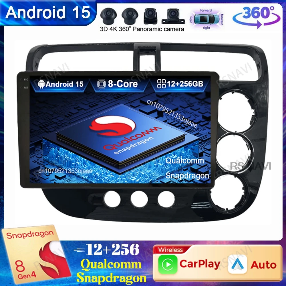 

Android 15 Car Radio For Honda Civic 2000 - 2006 Navigation 5G WIFI Qualcomm DSP Stereo 4G LTE Viedo Player BT QLED DVD GPS AUTO