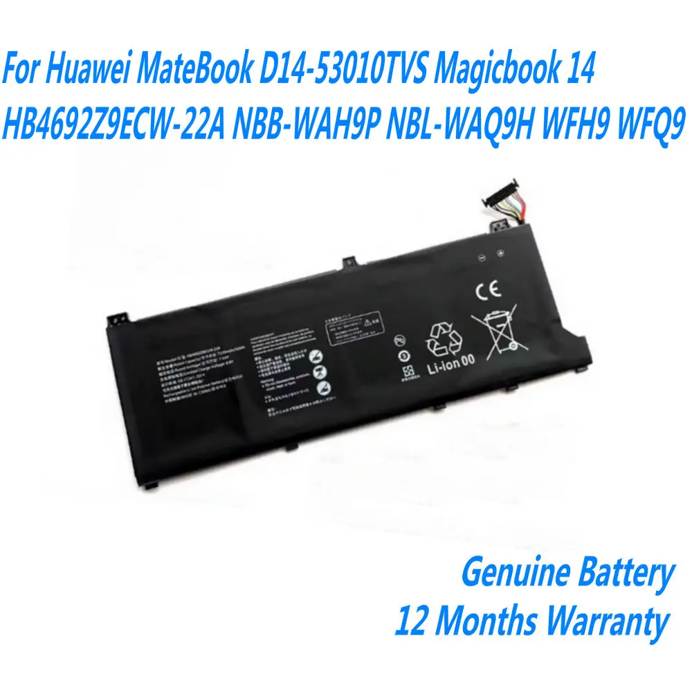 Bateria para Huawei Matebook 3665mah Hb4692z9ecw41 D1453010tvs Magicbook 14 Hb4692z9ecw22a Nbb-wah9p Nbl-waq9h Wfh9 Wfq9 Novo