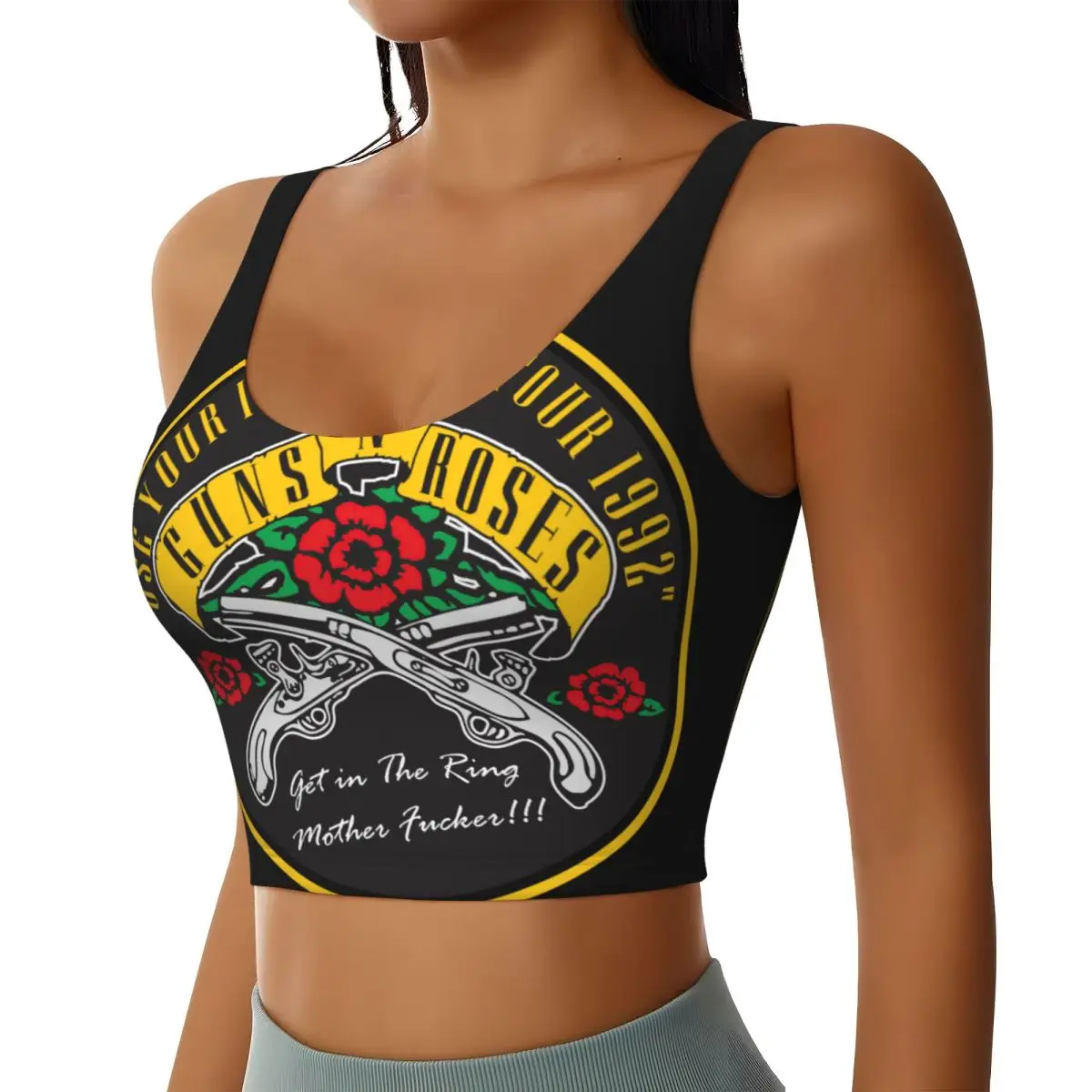 حمالات صدر رياضية مخصصة من Guns N Rose Skull Heads Band عالية التأثير للنساء قطع علوية بدون خياطة للتمرين والجري