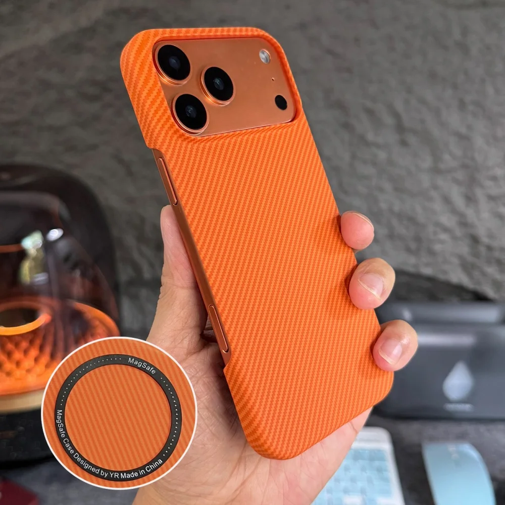 Funda de carga inalámbrica magnética de fibra de carbono ultrafina de negocios para iPhone Air 17 Pro Max cubierta de PC de disipación de calor sin marco