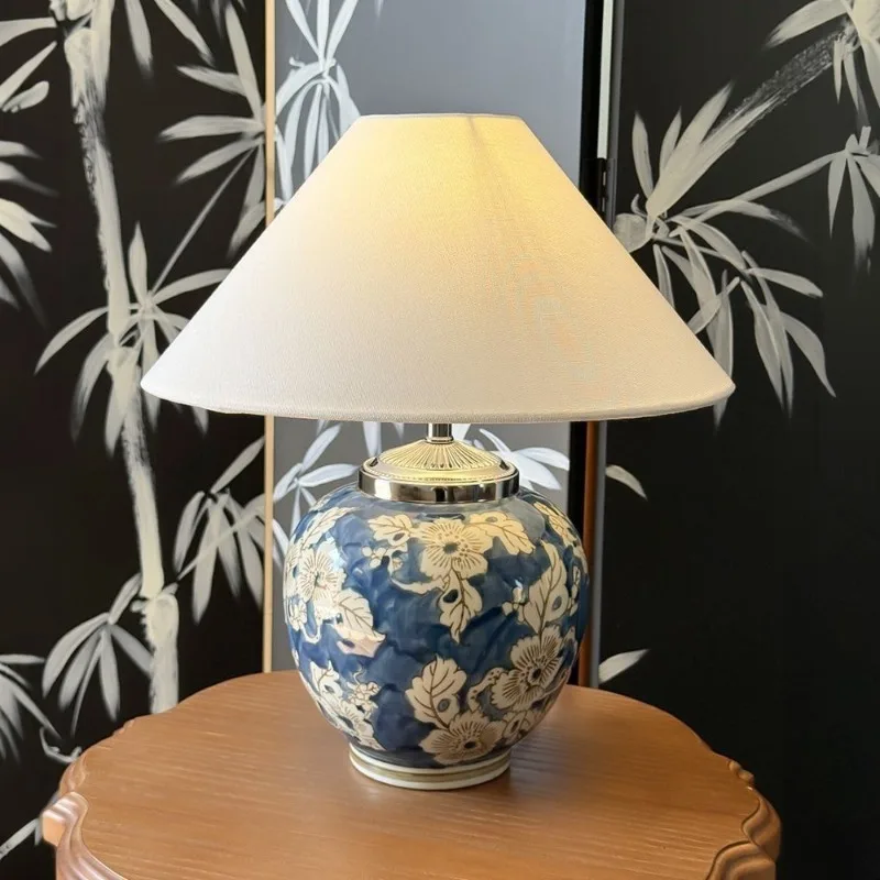 New Chinese retro blue and white porcelain table lamp ceramic lamp