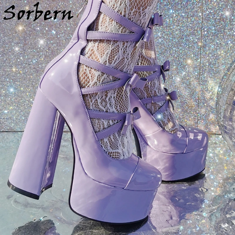 

Sorbern 15Cm Block High Heel Pump Shoes Women Chunky Heeled Platform Lolita Bowknot Gladiator Style Shoes Round Toe Custom Color