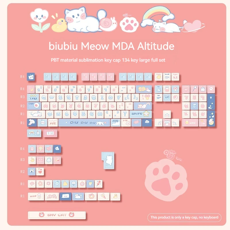 

Little Cat Biubiu Meow Keycap Theme Five Sided Heat Sublimated Pbt Material Mda Highly Cute Girl Useful And Good-looking Keycap