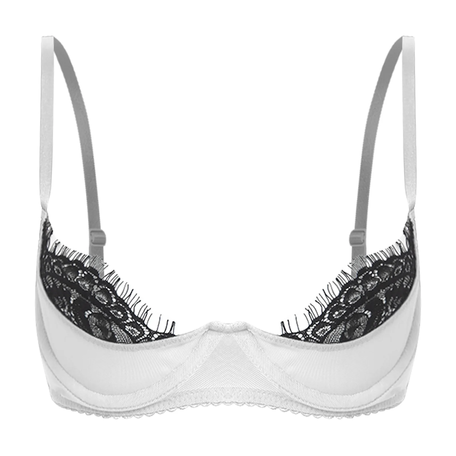 

Sissy Women Eyelash Lace Trim Low Cup Brassier Spicy Push-up Underwire Bra Tops Mini Straps Lingerie Temptation Bralette Bras