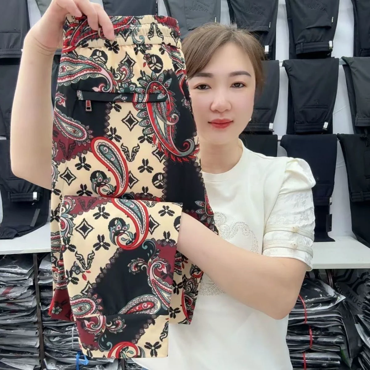 

Summer New Men's Casual Pants Loose Fit Breathable Faionable Printed Comfortable Long Trousers High Waist Straight Leg