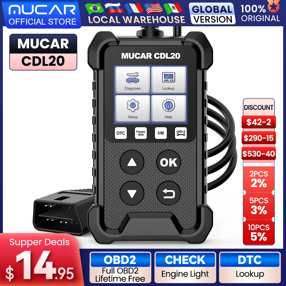 MUCAR CDL20 OBD2 Scanner Car Scan Tools Automotivo Car Code Reader Auto Scanner Check Engine PK ELM327  Lifetime Free