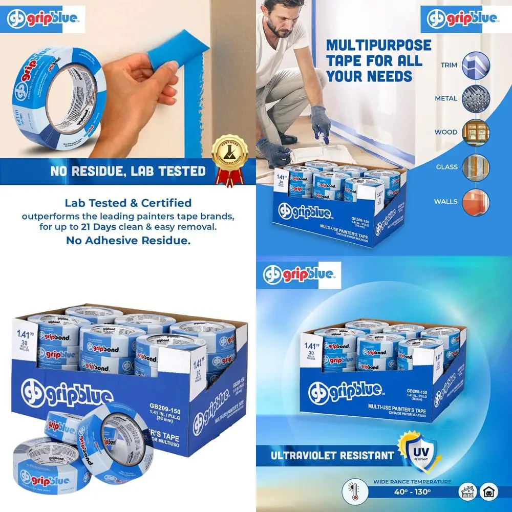 

1.5 Inch Wide Masking Tape, 30 Rolls - Ideal for Precise Lines on Walls and Trim, Multi-Surface, Residue-Free, Easy Removal, Sui