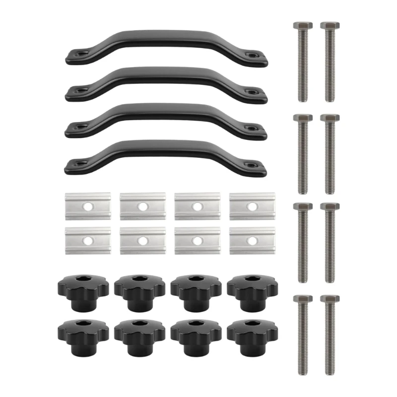 M68B Roof Tent Connection with Threaded Bolts, Slotted Mounting Blocks, Curved Bars, and Star Knobs for Vehicle Roof Rack