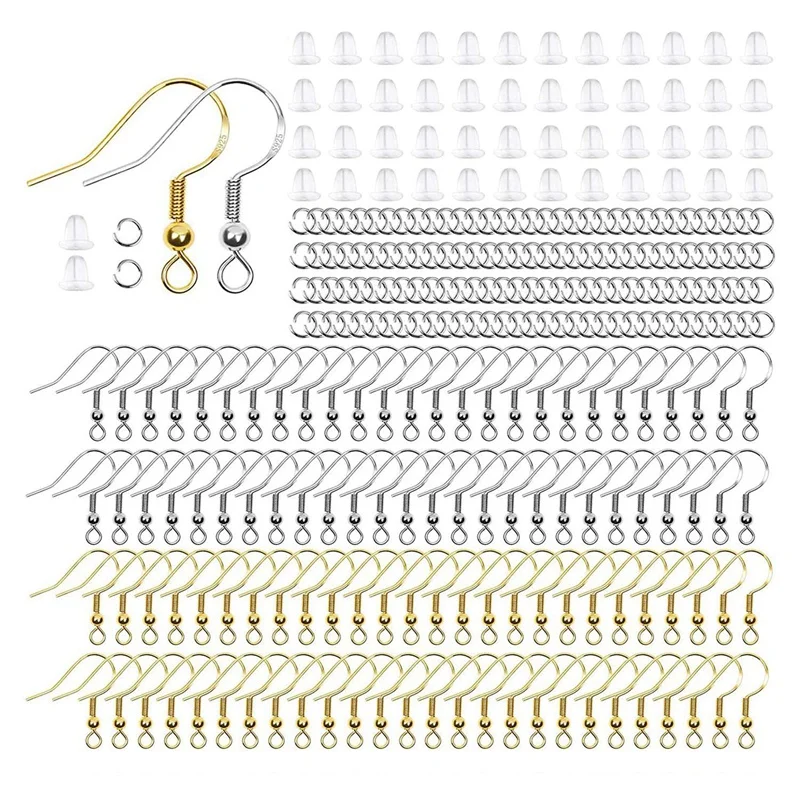 900Pcs Earring Making Supplies Kit With 300PCS Earring Hooks, 300 PCS Jump Rings And 300 PCS Soft Clear Earring Backs