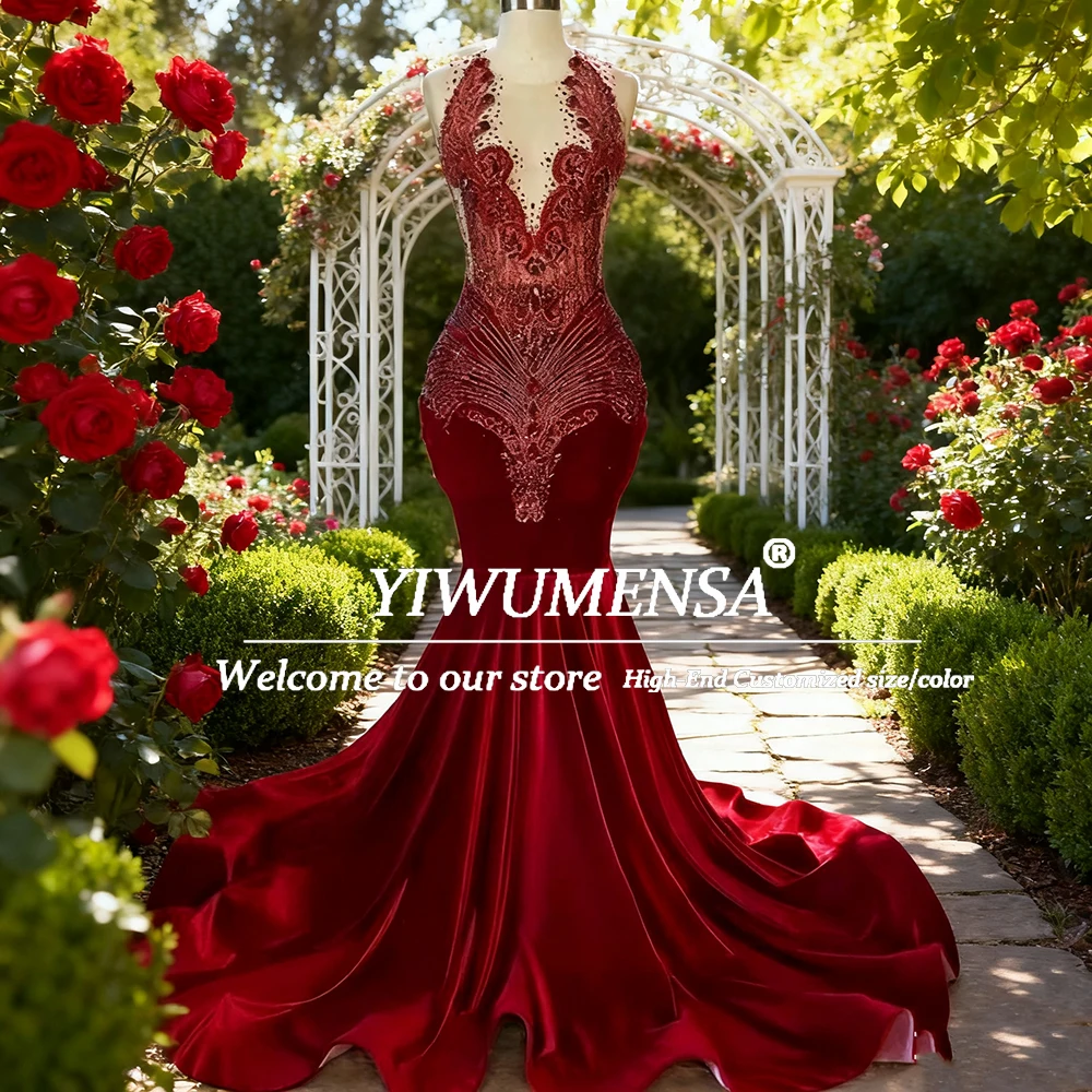 

Aso Ebi Mermaid Prom Dresses For Black Girls Customized O Neck Rhinestones Beaded Evening Party Gowns Women Formal Party Dress