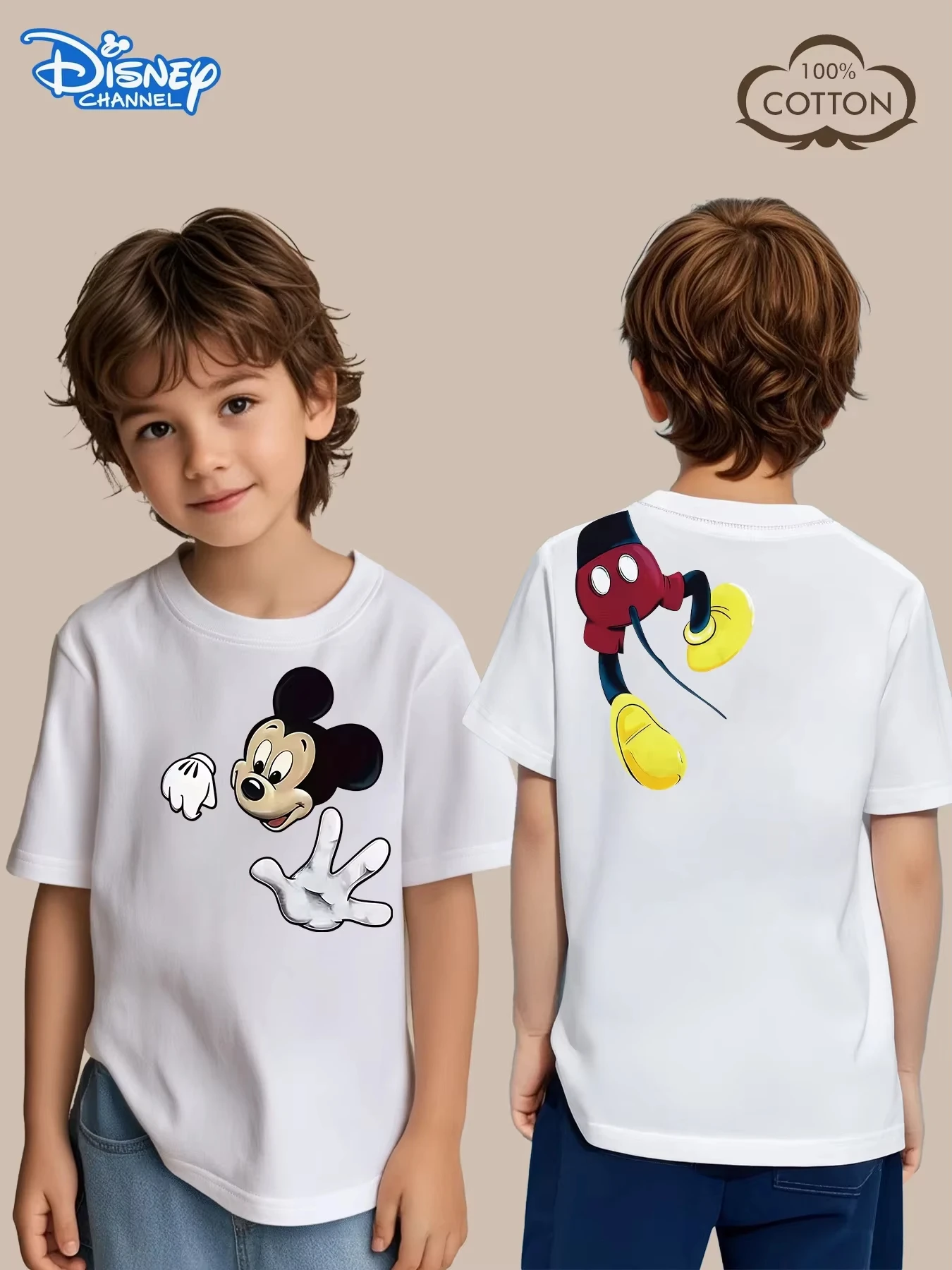 

Хит продаж 2026: Детская футболка Disney с Микки Маусом, 100% хлопок, с мультяшным принтом, для мальчиков и девочек, для фанатов Disney, на каждый день