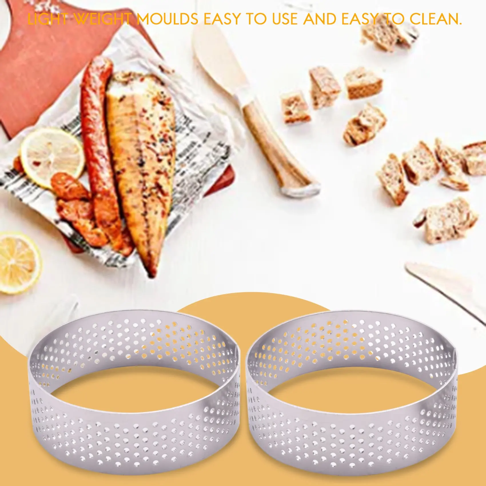 스테인레스 스틸 타르트 링, 열 천공 케이크 무스 링, 라운드 더블 롤 타르트 링, 금속 몰드 6cm, 8 개