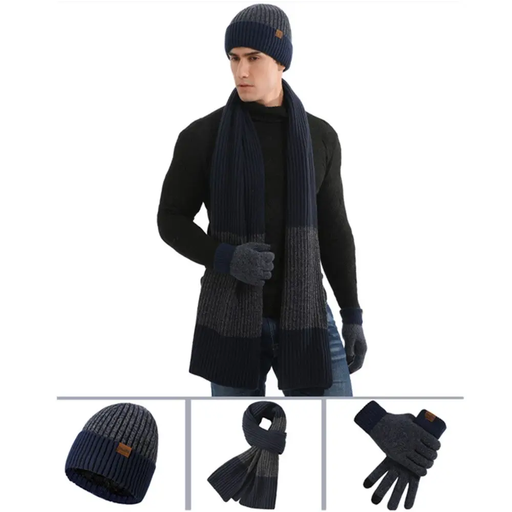 موضة جديدة محبوك بدلة دافئة قفازات شاشة اللمس الصوف وشاح قبعة وشاح قفازات مجموعة قبعة قبعة شتاء دافئ سميكة قبعة صوفية