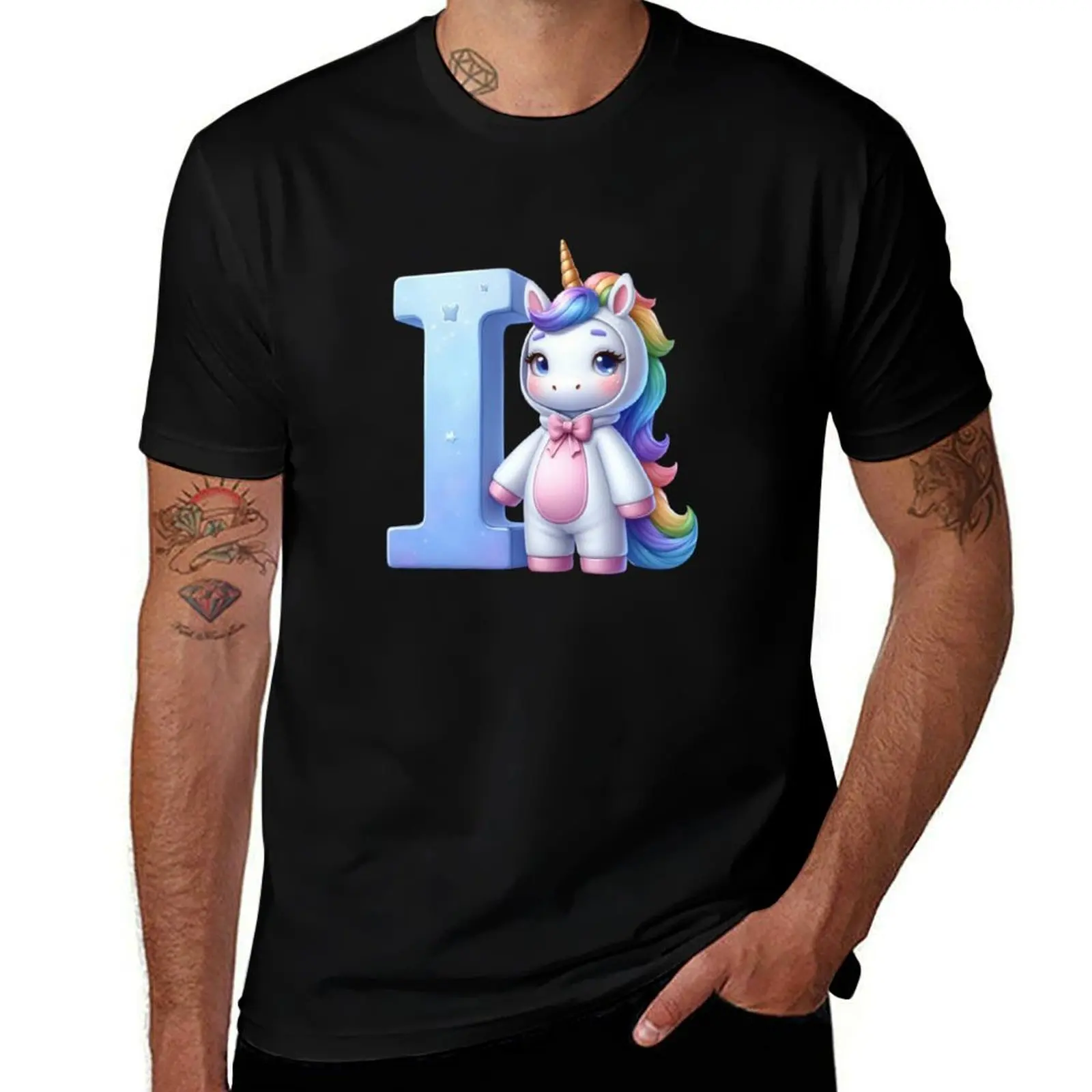Unicorn kawaii alphabet monogram letter I T-Shirt Plus Size Everyday Tee Shirt T-Shirt
