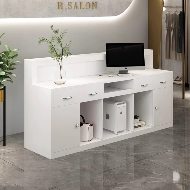 White Design Reception Desks Front Desk Counter Service High Quality Reception Desks L Shaped Store Scrivania Office Furniture
