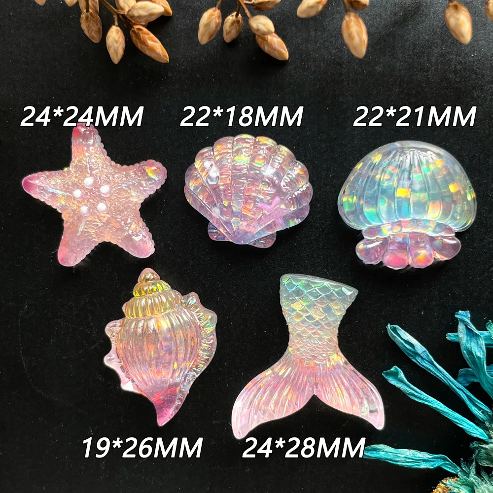 Graduated Color Sequins Glitter Ocean Fish Tail Jellyfish Resin Shoe Charms DIY Hole Shoe Clogs Sandals Decoration Accessories