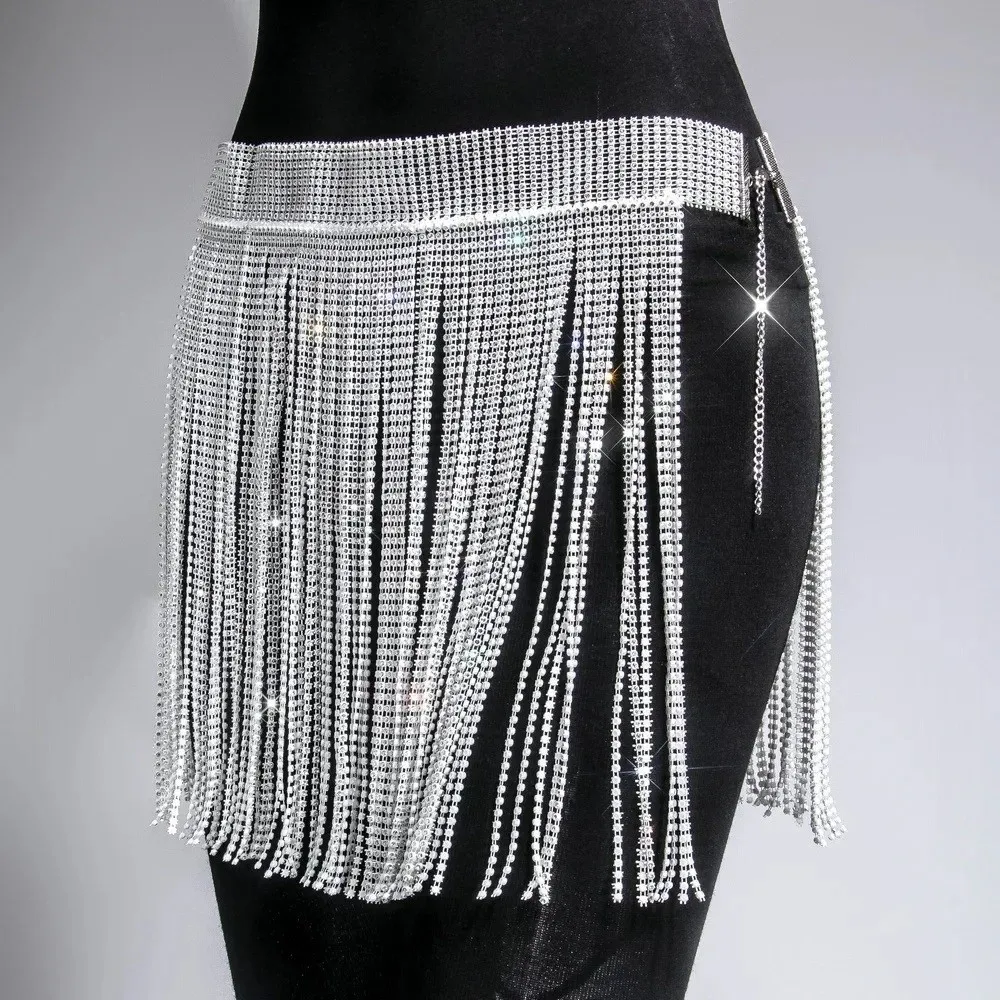Flashing Diamonds Sexy Mini Dress Lace Up Knot Mesh Women's Mini Skirt Fringed Net Glitter Rhinestone Party Mini Skirts